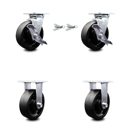 Service Caster 6 Inch Glass Filled Nylon Caster Set with 2 Brakes/Swivel Lock 2 Rigid SCC SCC-30CS620-GFNB-TLB-BSL-2-R-2